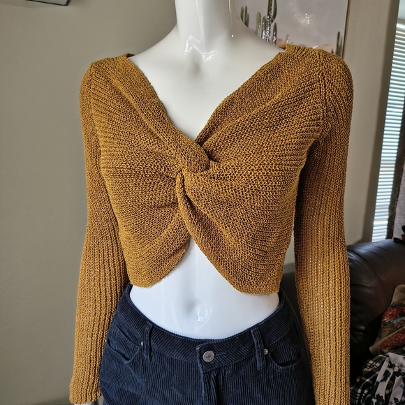 Zara Sweaters - Zara Twist-Front Cropped Sweater in Mustard